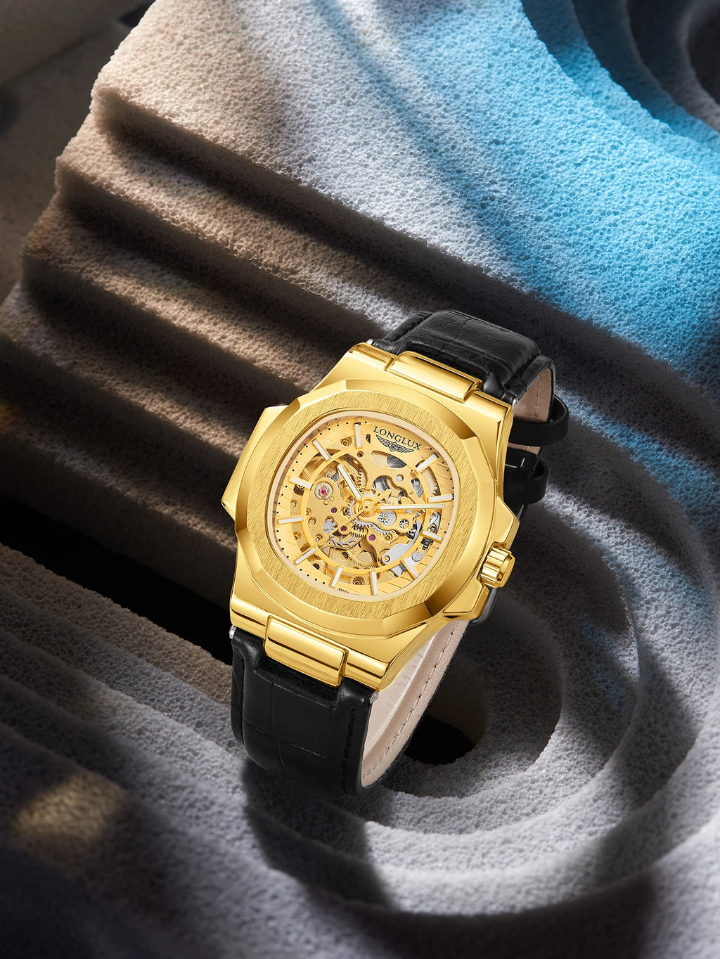 LONGLUX Automatic Mechanical Watch Outdoors Simple Luxury Watches Waterproof Cheap Wholesale Skeleton Leather Mens Watch Gift
