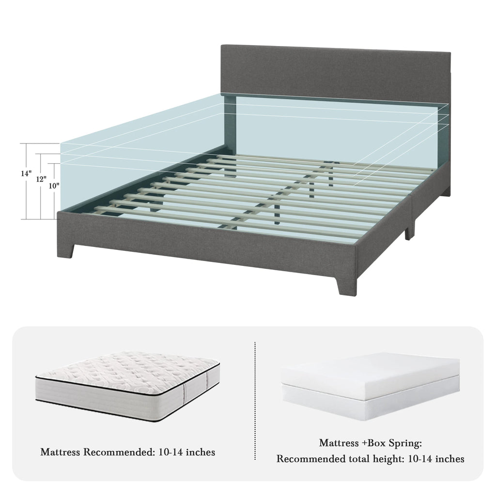 HOOMIC Full/Queen/King Upholstered Bed Frame with Adjustable Linen Headboard, Sturdy Wood Slats & Quiet Support