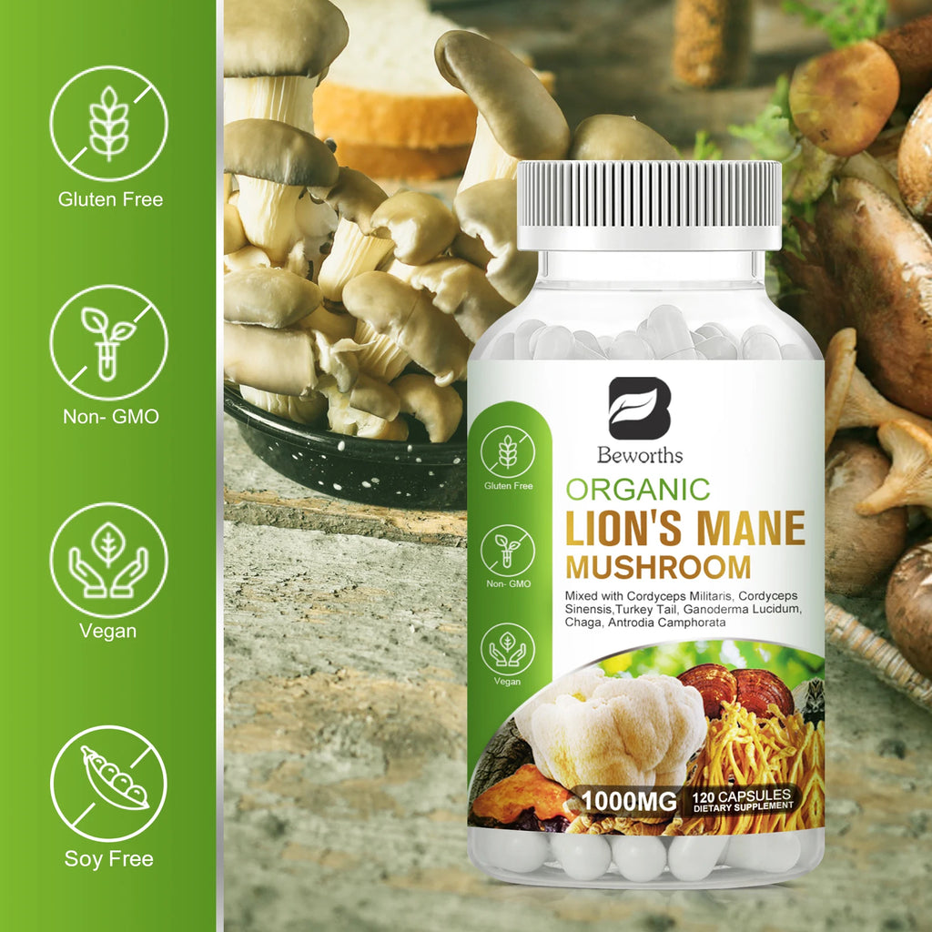 BEWORTHS Lion's Mane Mushroom Capsule Cordyceps Sinensis Strengthens Memory & Cognition Brain,Immune Health Support