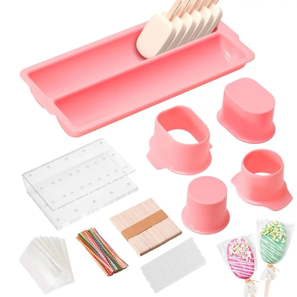 Double Row Tray Cake Pop Mold Set Reusable with Acrylic Stand Cake Pop Cutter DIY Non-Stick Lollipop Mold Party Desserts