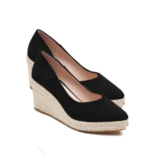 LIHUAMAO Red Suede wedge shoes women pumps pointed toe high heels platform espadrilles shoes princess wedding party