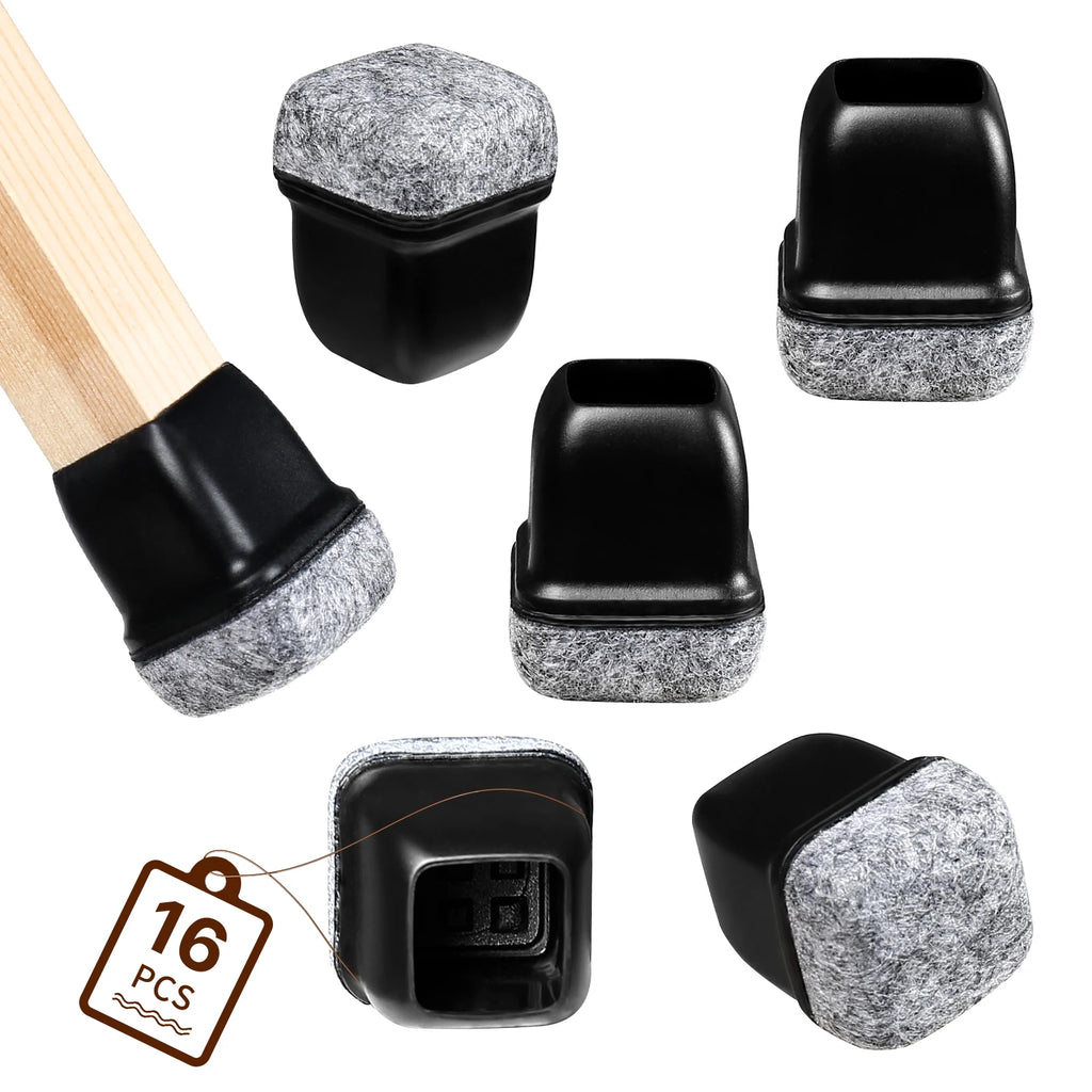 16PCS Black Silicone Chair Leg Floor Protectors with Wrapped Felt Bar Stool Chair Leg Caps Furniture Leg Feet Protection Cover