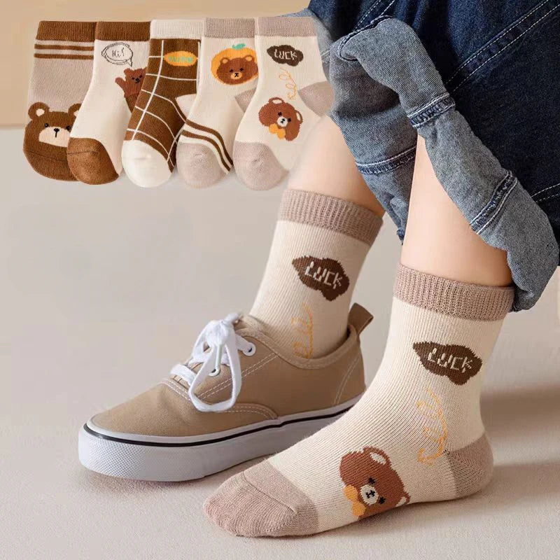 5 Pairs Of Cartoon Children's Socks Casual Boys And Girls Cotton Spring And Autumn Children's Knitted Socks 1-12 Years Old