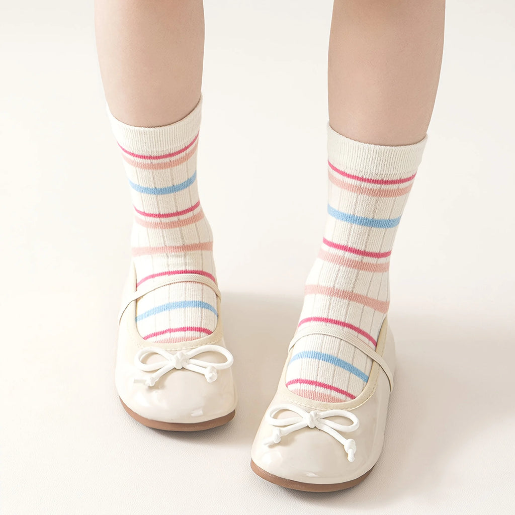 5-Pack Children's Floor Socks with 3D Bunny and Floral Patterns, Anti-Slip Dots, Soft Sole for Girls, Babies, and Toddlers, Indoor Non-Slip Striped Letter Socks, Suitable for Casual Daily Life