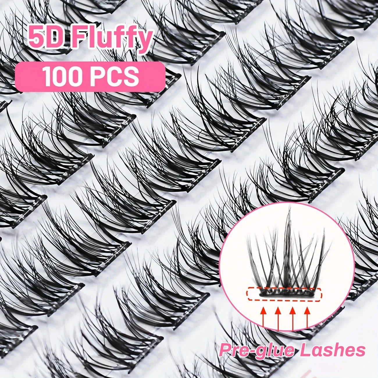 Self-adhesive 100-piece 5D self-adhesive false eyelashes, suitable for beginners, D-curl cluster lashes, no glue required, no trimming needed, 10-14mm, natural appearance and easy to apply