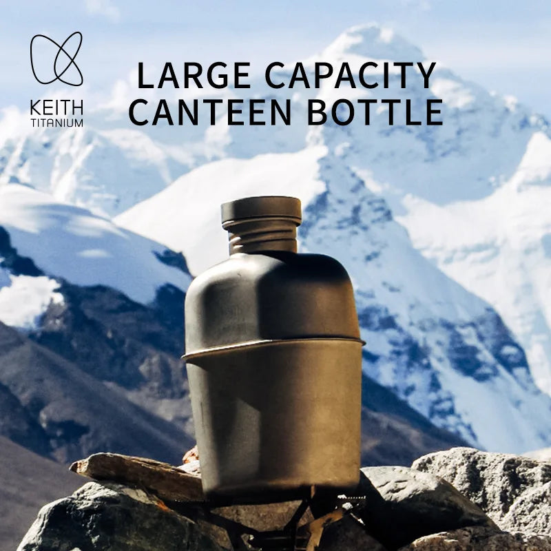 Professional Military Titanium Water Bottle 1100ml with Pot 700ml - Keith Pure Ti Canteen Kit for Outdoor Camping Hunting Emerge