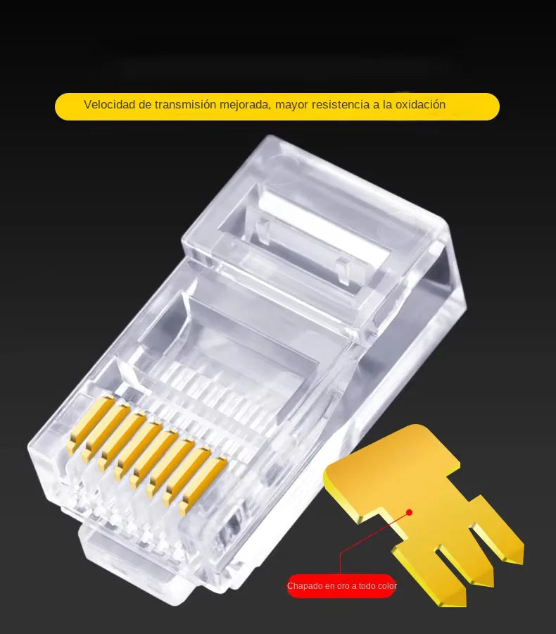 100pcs RJ45 Connector CAT6 Pass Through Connectors Crystal End Gold-Plated 8P8C Crimp UTP Standard Ethernet Network Modular Plug