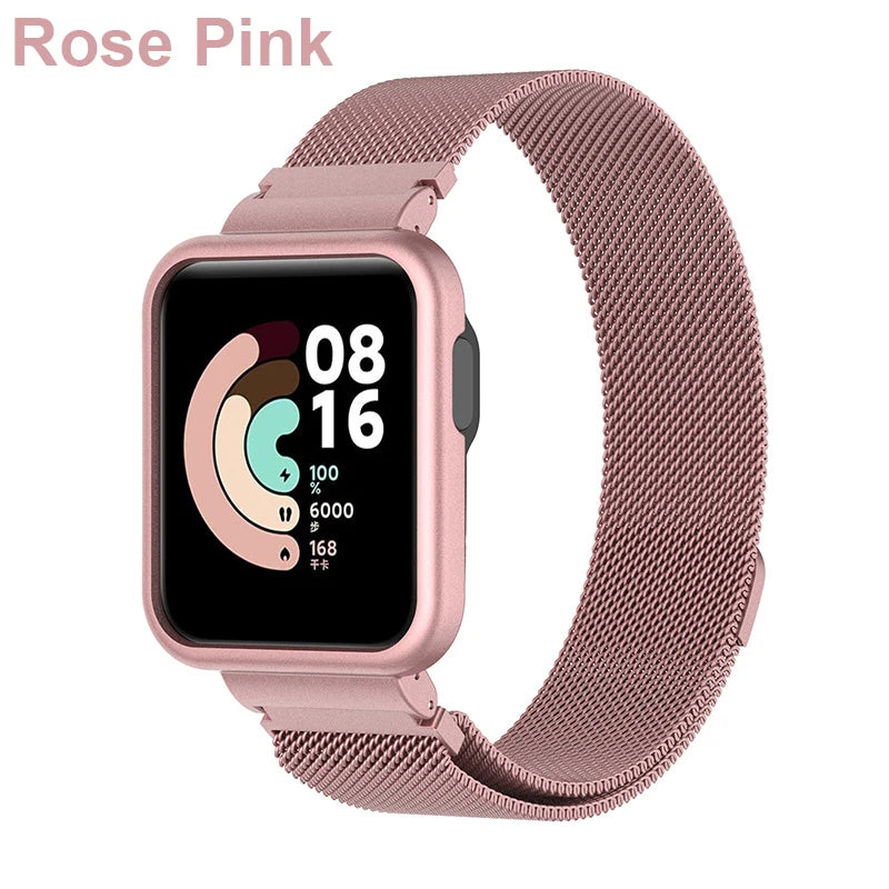 Metal Strap For Xiaomi Mi Watch Lite Band Redmi Watch 2 3 Active With Case Protector Bumper Magnetic Loop Replacement Bracelet