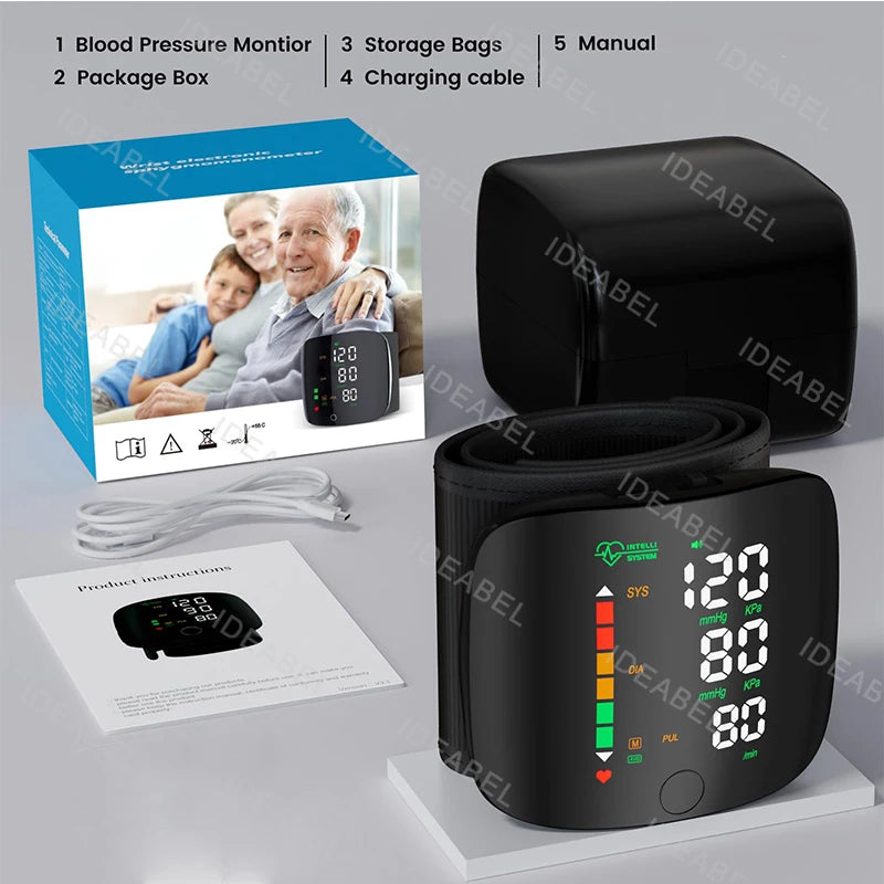 New LED Wrist Blood Pressure Monitor Rechargeable English/Spanish/Russian Voice Broadcast Sphygmomanometer Tonometer BP Monitor