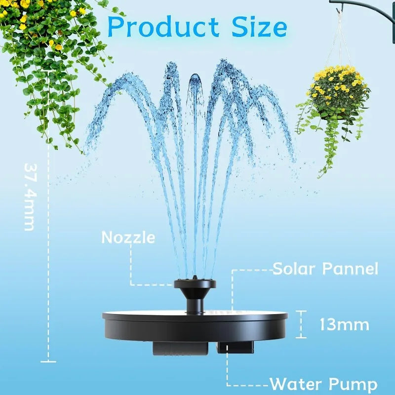 New 1W/1.5W/2.5W/3.5W Outdoor Solar Fountain Water Pump Bird Bath Fountain with 6 Nozzles Suitable for Courtyard Garden Pools
