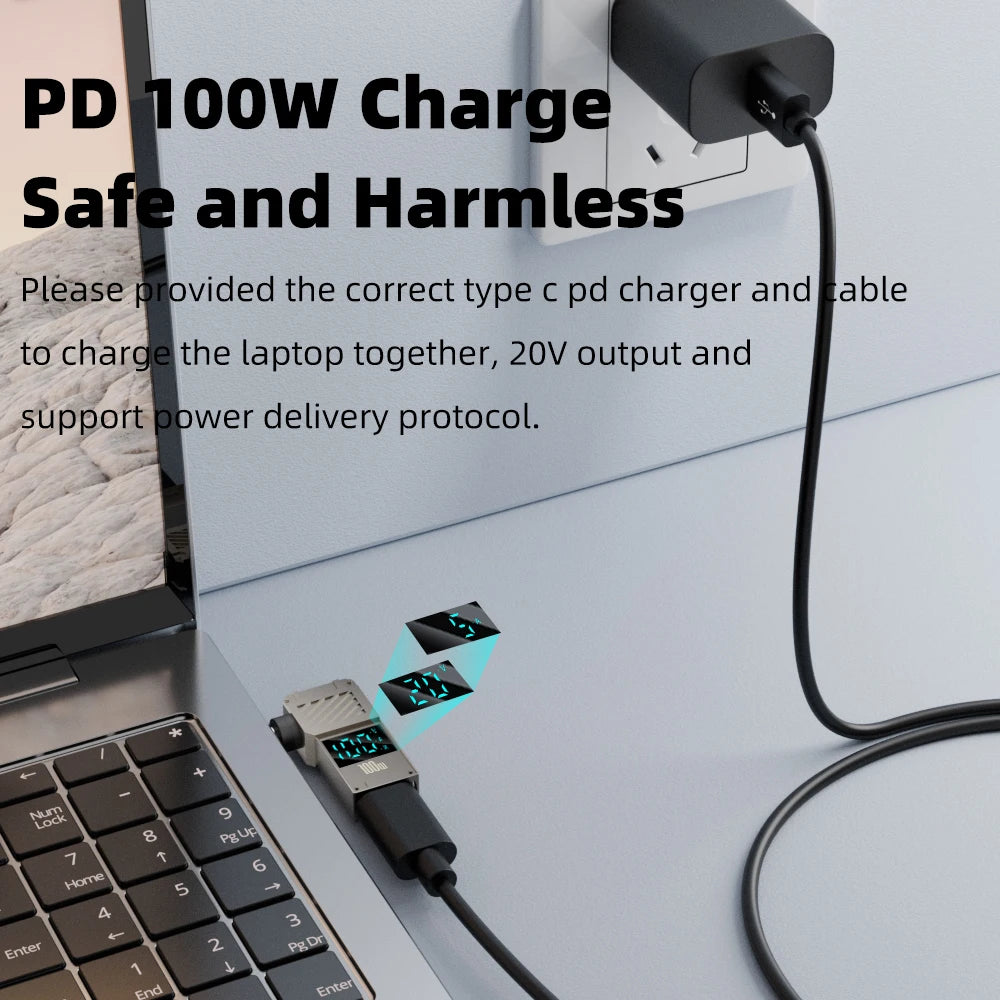 LED Display PD 100W Laptop Power Supply Adapter Charger Connector USB Type C PD to DC Jack Plug Converter for Lenovo Hp Dell
