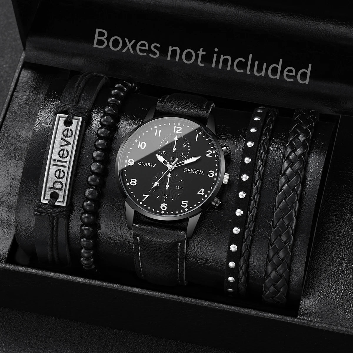 4/5PCS Fashion Men's Watches Man Business Quartz Wristwatch Vintage Leather Bracelets Set Reloj Hombre（Without Box）
