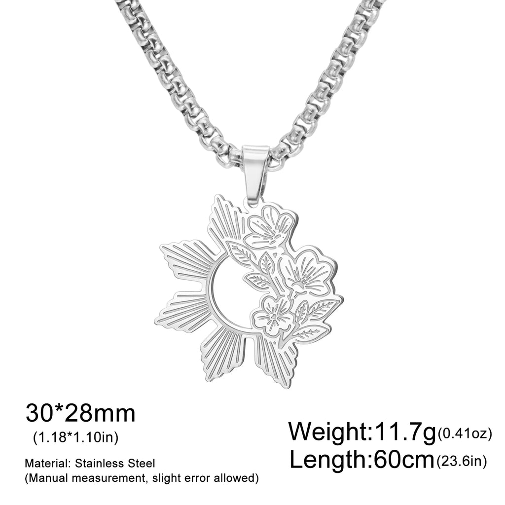 Unift Philippine Sun and Sampaguita Flower Necklace Stainless Steel Choker for Women Men National Symbol Sampaguita Jewelry Gift