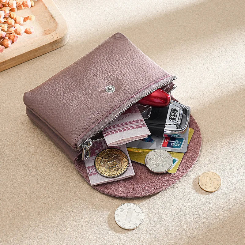 Custom Letters Fashion Women Short Wallet Genuine Leather Double Wallet Small Coin Purse Mini Credit Card Holder Key Storage Bag