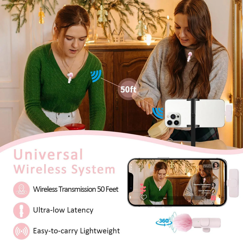 New Pink K60 Plug and Play Wireless Lavalier Microphone Portable MINI Wireless MIC For Smartphone Live Streaming/Video Recording