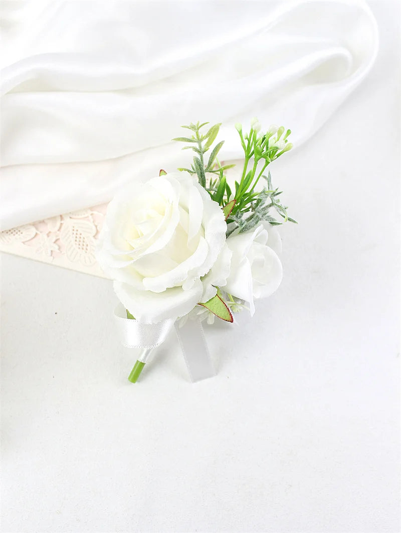 Corsage Men Wedding Rustic Boutonniere White Bridal Wrist Corsage Bridesmaid Groomsmen Party Meeting Personal Decorations
