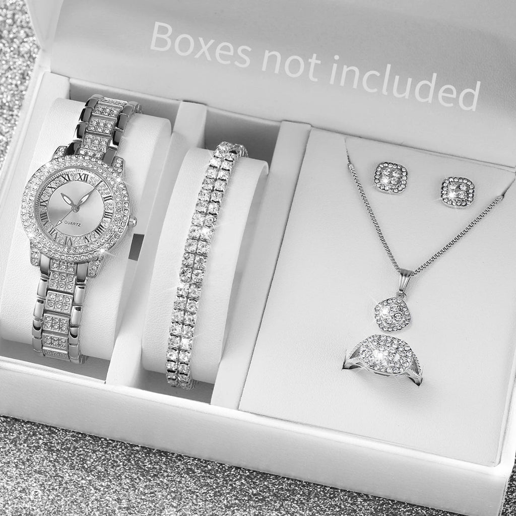 6PCS/Set Fashion Diamond encrusted Women's Watch Roman Quartz Watch Bracelet for Women's High end Fashion Watch
