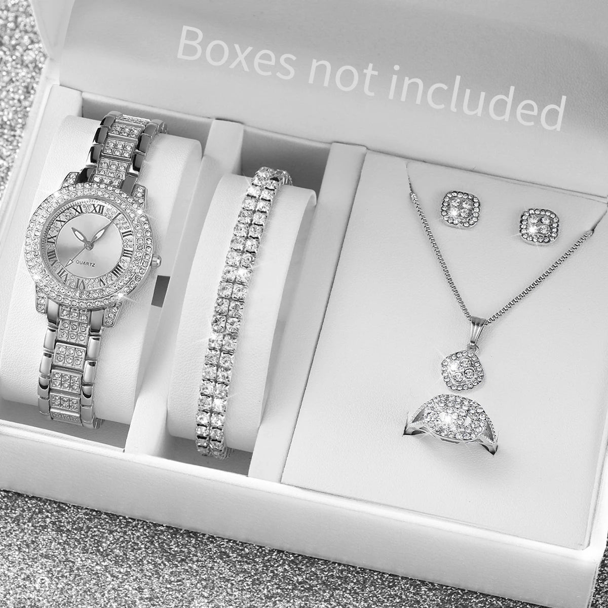 6PCS/Set Fashion Diamond encrusted Women's Watch Roman Quartz Watch Bracelet for Women's High end Fashion Watch