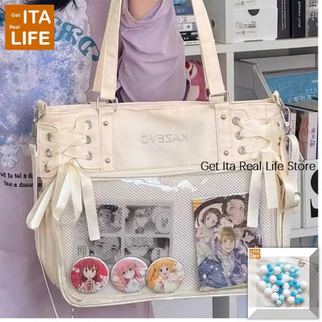 Italife Luxury Large Ita Bag with Ribbon ACG Display Women Blue Big Clear Shoulder Bag with Pin Insert Girl Pink Itabag Bow H201