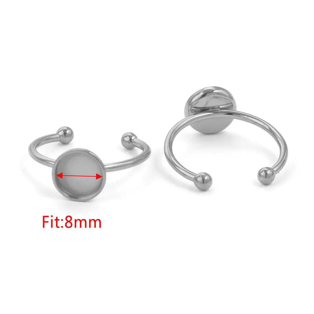 10pcs Adjustable Stainless Steel Open Ring Settings Blank Base Bezel Cabochons Rings For Jewelry Making DIY Finger Ring Blank