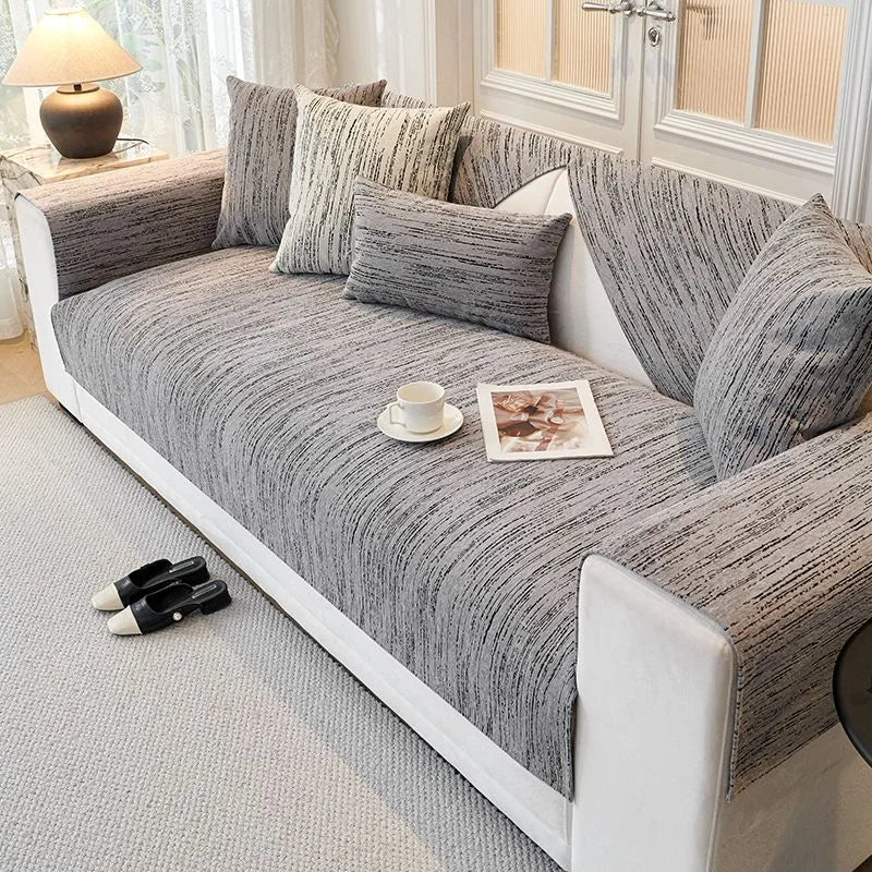 Solid Color Chenille Sofa Towel Thick Universal Sectional Sofa Cover Modern Furniture Dustproof Cover L-shape Couch Covers