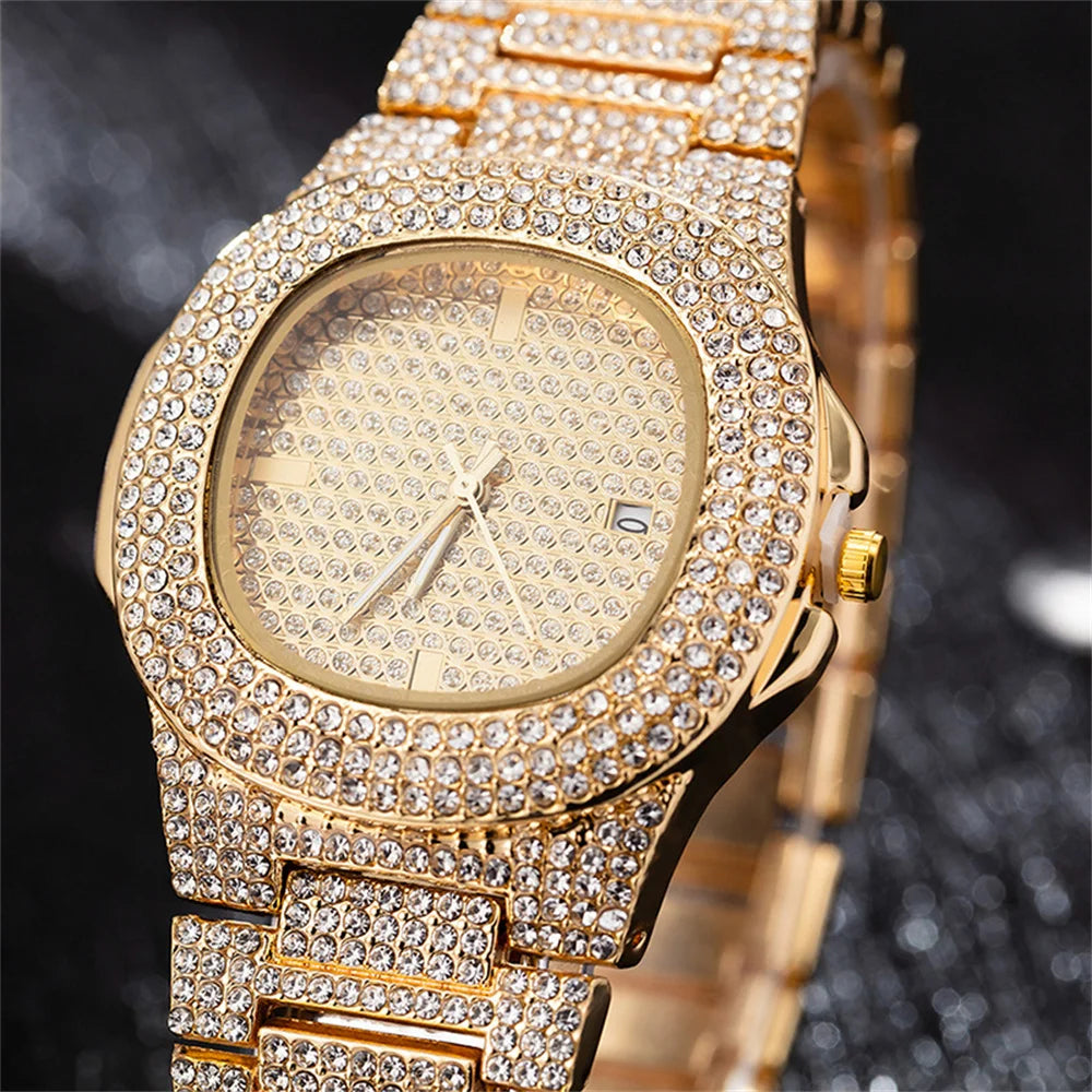 Fashion Women Watch Set Gift Box Bracelet Necklace Cuban Chain Butterfly Diamond Bling Jewelry Set Gifts for Women Drop Shipping