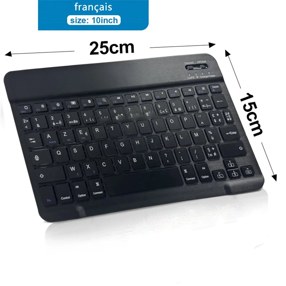 10inch Bluetooth Wireless Keyboard Rechargeable For Mobile Phones Tablet Russian Spanish French AZERT For Android ios Windows
