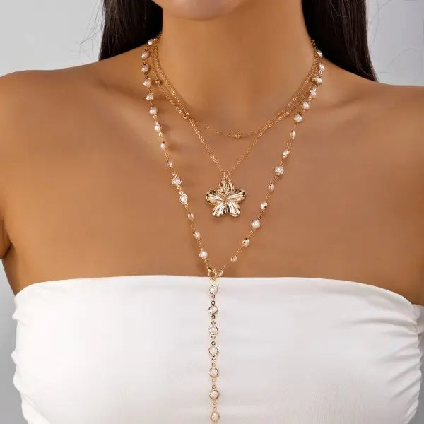Trendy Gold Silver Color Glass Long Y-Shaped Necklace Metal Collarbone Chain Summer Holiday Party Bohemian Body Jewelry Gifts