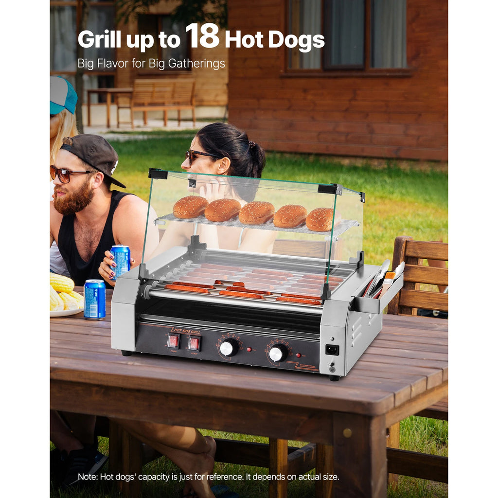 SucceBuy 5 7 11 Rollers Hot Dog Roller Stainless Steel Sausage Grill Cooker Commercial Hot Dog Machine with Dual Temp Control
