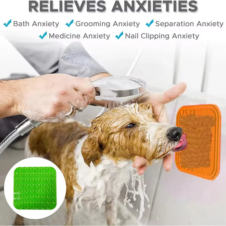 Silicone Lick Mat for Dogs Cats, Strong Suction Cup 4-Zone Multi Textured Slow Feeder Pad, Bath Grooming Distraction Anxiety Relief, BPA Free Dishwasher Safe Pet Feeding Mat