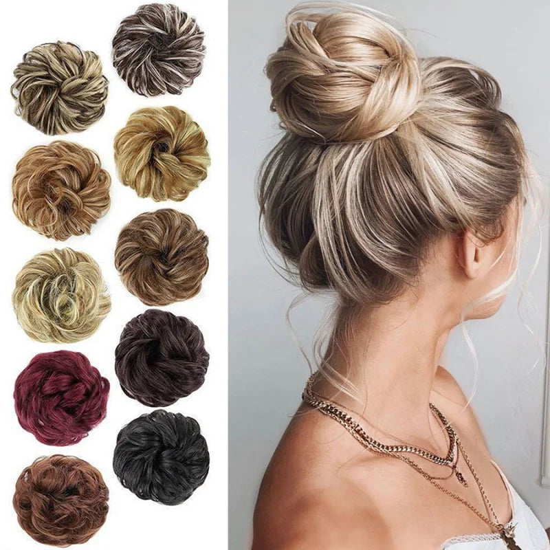 Synthetic Messy Hair Bun Chignon Scrunchies Fake Hair Band Braid Elastic Hairpiece Tail Chignon Donut Updo Hair Pieces for Women
