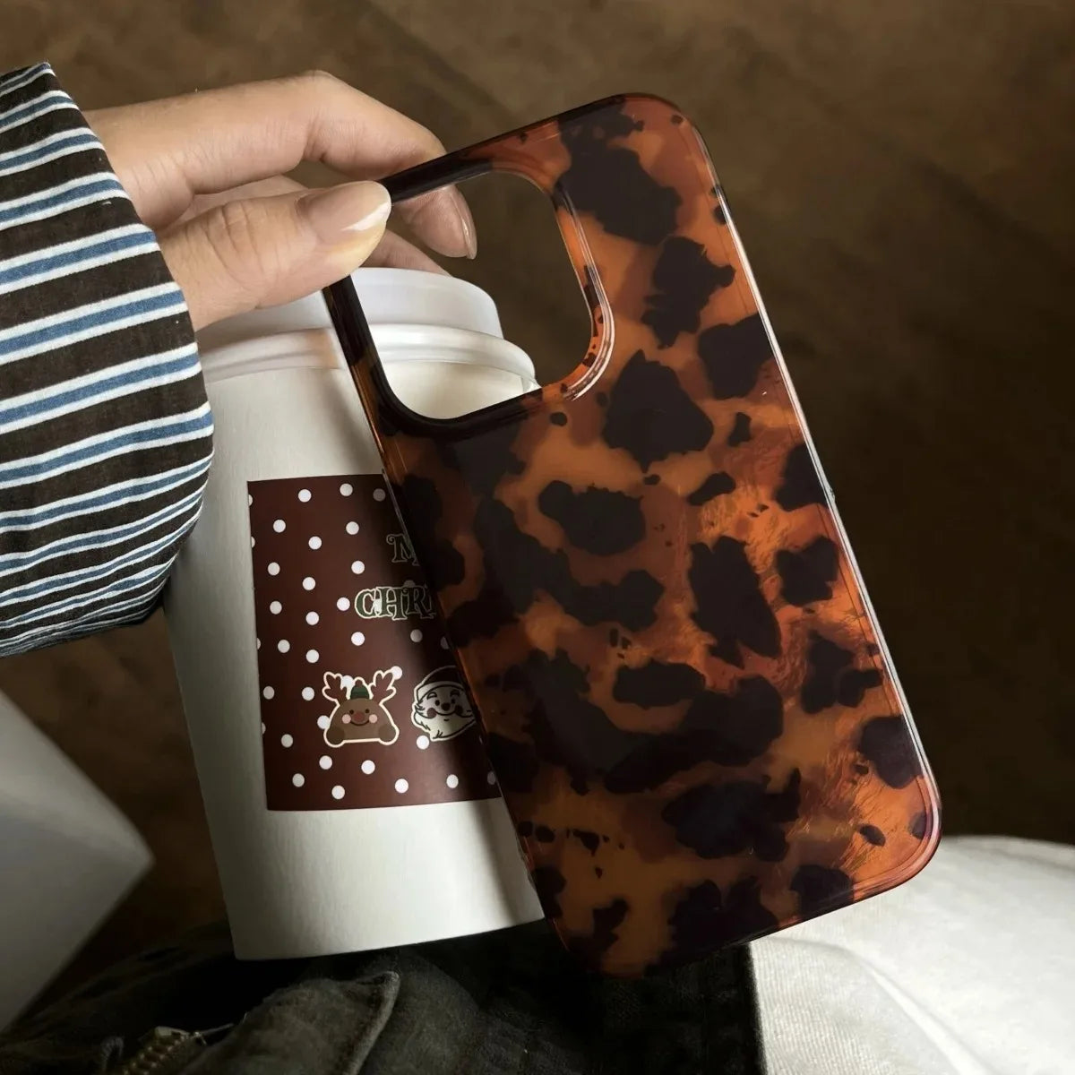 Retro Amber Texture Laser Phone Case For iPhone 18 17 16 Pro Max 15 14 13 12 11 XS XR 7 8 Plus Stylish Leopard Print Soft Cover
