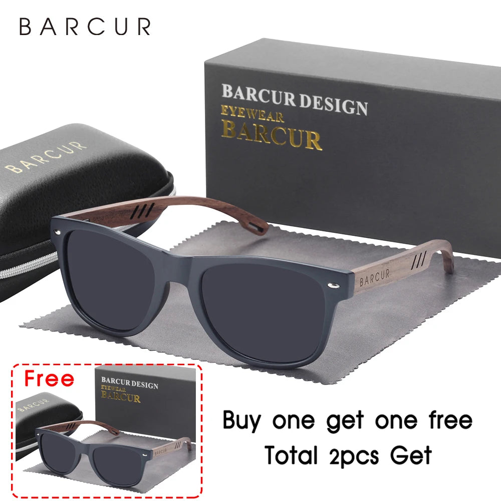 BARCUR Design Wood Sun Glasses Man Natural Walnut Sunglasses Women Eyeglasses Polarizing Glasses UV Protection Eyewear