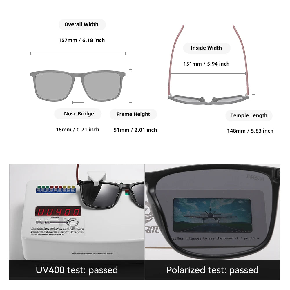 KDEAM Large Frame Square Polarized Sunglasses Photochromic Sun Glasses Men Women Outdoor Driving Eyewear Big Head Friendly