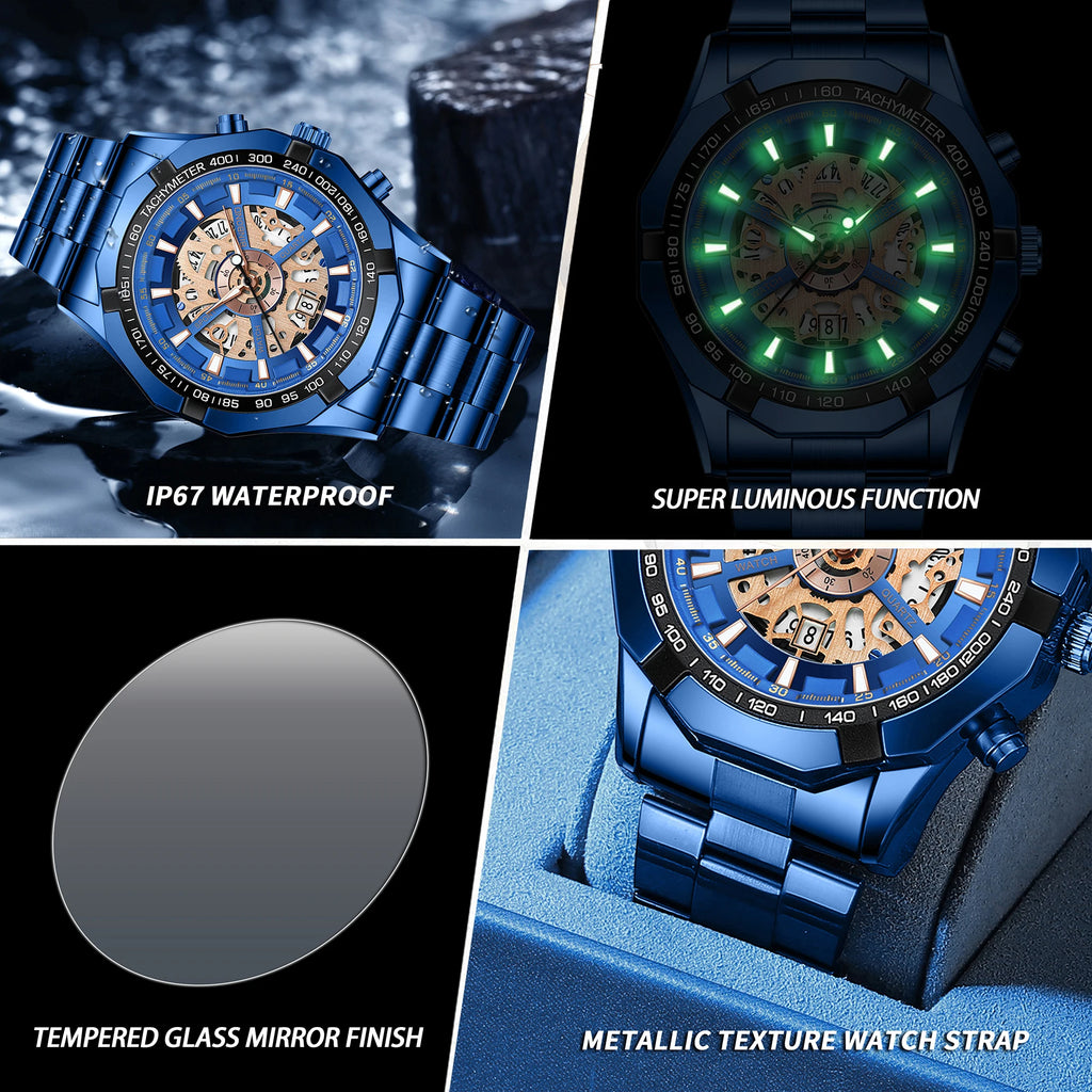 BINBOND Luxury hollow-out quartz wristwatch for men luminous waterproof chronograph men's watch business sport fashion reloj