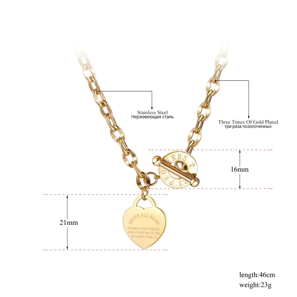 Lokaer Titanium Stainless Steel Heart Charm Pendant Necklaces Jewelry Classic Love Bible Proverbs 4:23 O-Chain Necklace N19085