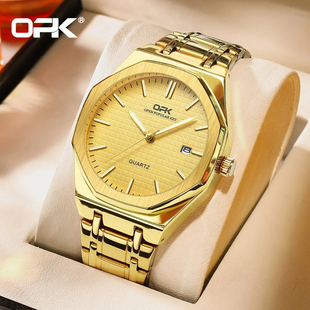 Opk Brand Men Watch Simple Fashion Waterproof Luminous Stainless Steel Strap