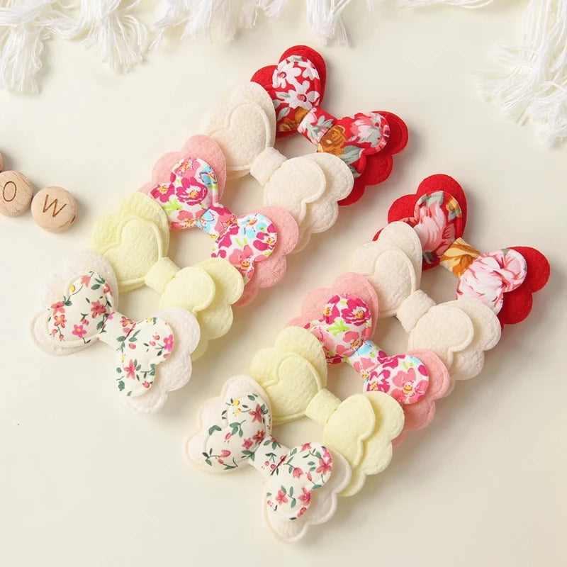 3/4/10Pcs Hot Sale Candy Color Hair Bows Clip Girls Double Layered Bow Cute Kid Bangs Hair Pin Cotton Safe Baby Hair Accessories