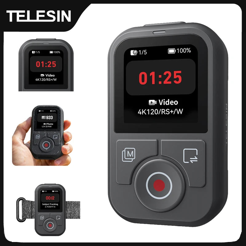 TELESIN 60M Bluetooth Remote Control For DJI OSMO Action 6 5pro 4 OSMO 360 With Wrist Strap Screen Display For DJI Action 4 5 6