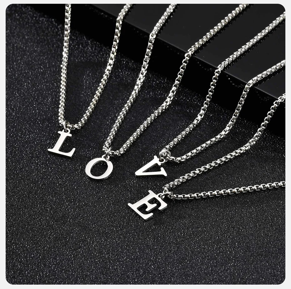 Vnox Simple A-Z Letter Necklace for Men, Waterproof Stainless Steel 26 Letters Pendant Necklace，Men’s Minimal Initial Necklace