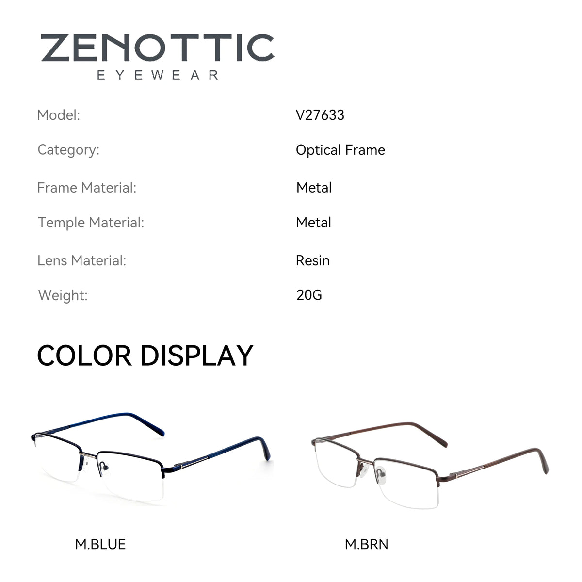 ZENOTTIC M Size Half Rim Square Prescription Glasses For Men Modish Metal Anti Blue Light Photochromic/Myopia Optical Eyewear