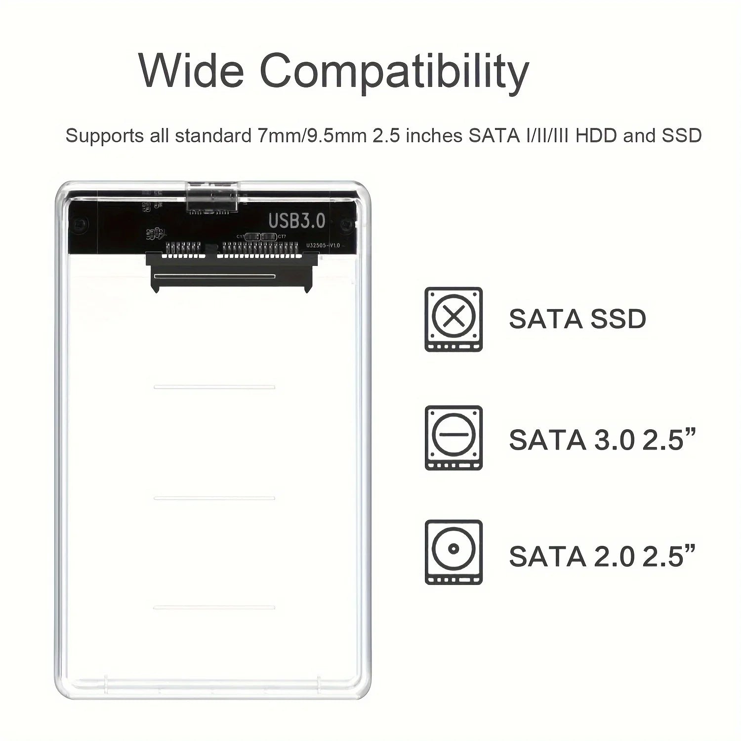 Transparent 2.5 Inch HDD Enclosure SATA to USB 2.0 Type-C SSD Case Portable External Hard Drive Box Tool-Free