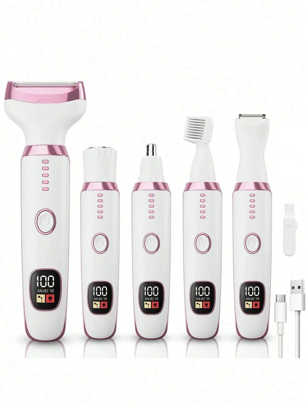 New 5-in-1 Rechargeable Electric Lady Shaver - LED Display Leg & Underarm Trimmer, Stainless Steel Wet&Dry Hair Remover for Wome