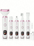 New 5-in-1 Rechargeable Electric Lady Shaver - LED Display Leg & Underarm Trimmer, Stainless Steel Wet&Dry Hair Remover for Wome