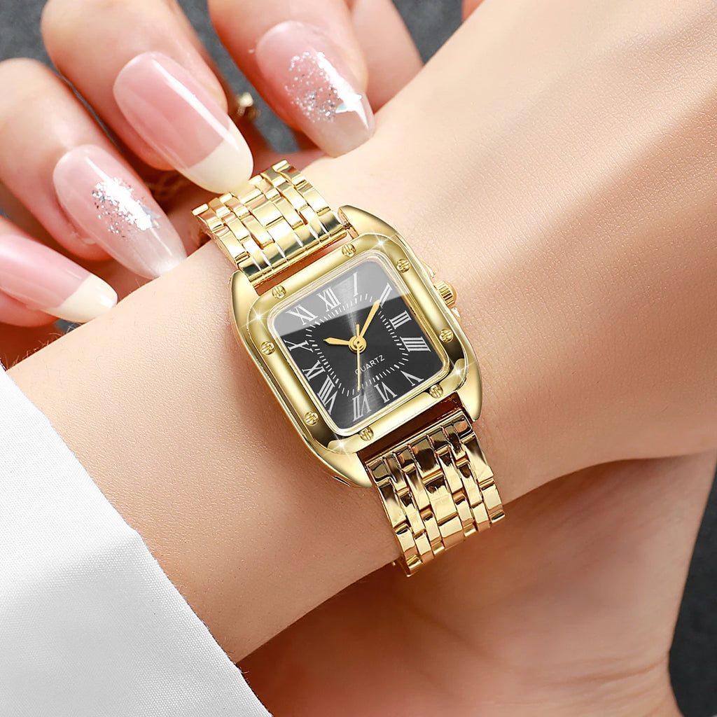 Luxury Square Women Quartz Watch Fashion Roma Dial Ladies Wristwatch Reloj Mujer Girls Clock Gift (Without Box)