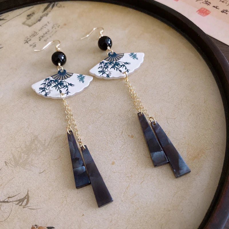 Neo-chinese Style Bamboo Joint Flower Earrings Imitation Pearl Fringe Earring New National Tide Personality  Earrings Women  K-