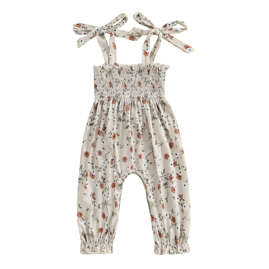 0-24M Baby Girls Floral Jumpsuits Tie-up Suspender Pants Overalls Infant Romper Toddler Summer Clothes 2024 New