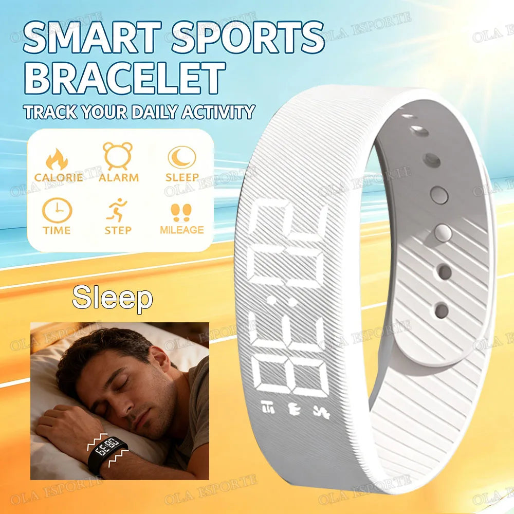 LED Digital Alarm Clock Watch Adjustable Snooze-proof Alarm Bracelet with Running Pedometer Waterproof Vibrating Alarm HT30