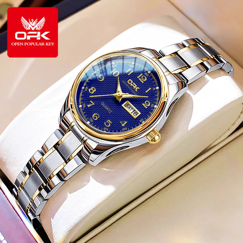 OPK 8110 Ladies Watch Classic Simple Brand Quartz Watch Stainless Steel Strap Watch For Women Waterproof Luminous Day-Date Watch
