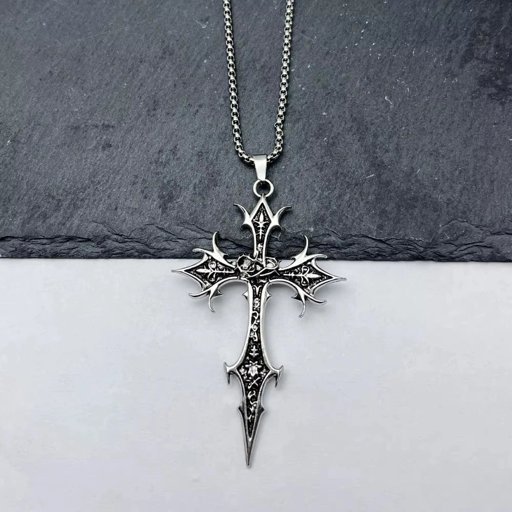 Gothic Double Sided Cross Pendant Necklace Niche Personality Design Hip Hop Retro Punk Accessories